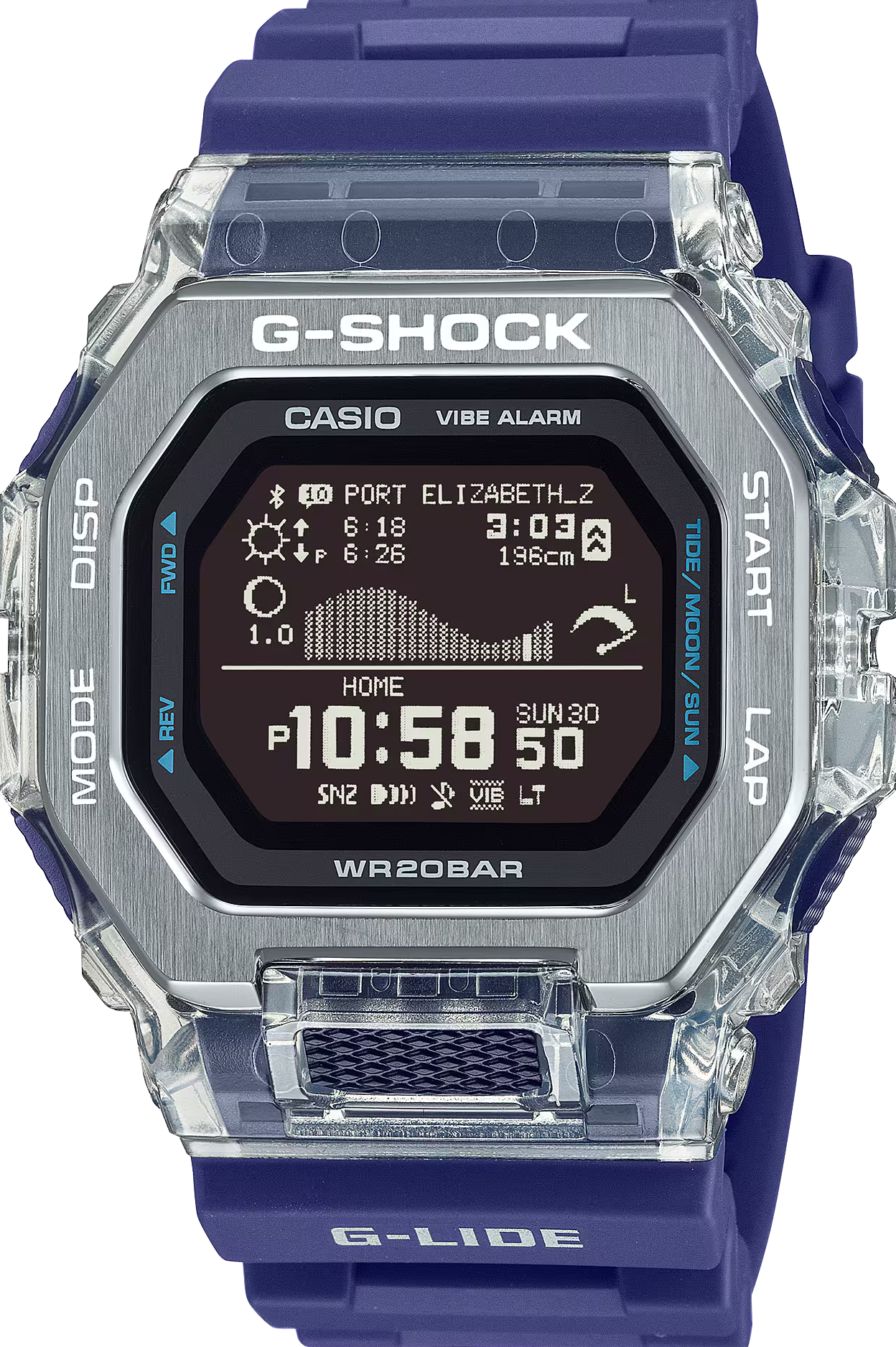 萬年鐘錶 - G-SHOCK  G-LIDE 系列 藍-藍芽潮汐衝浪電子錶 GBX-100S-2 錶徑 : 46MM