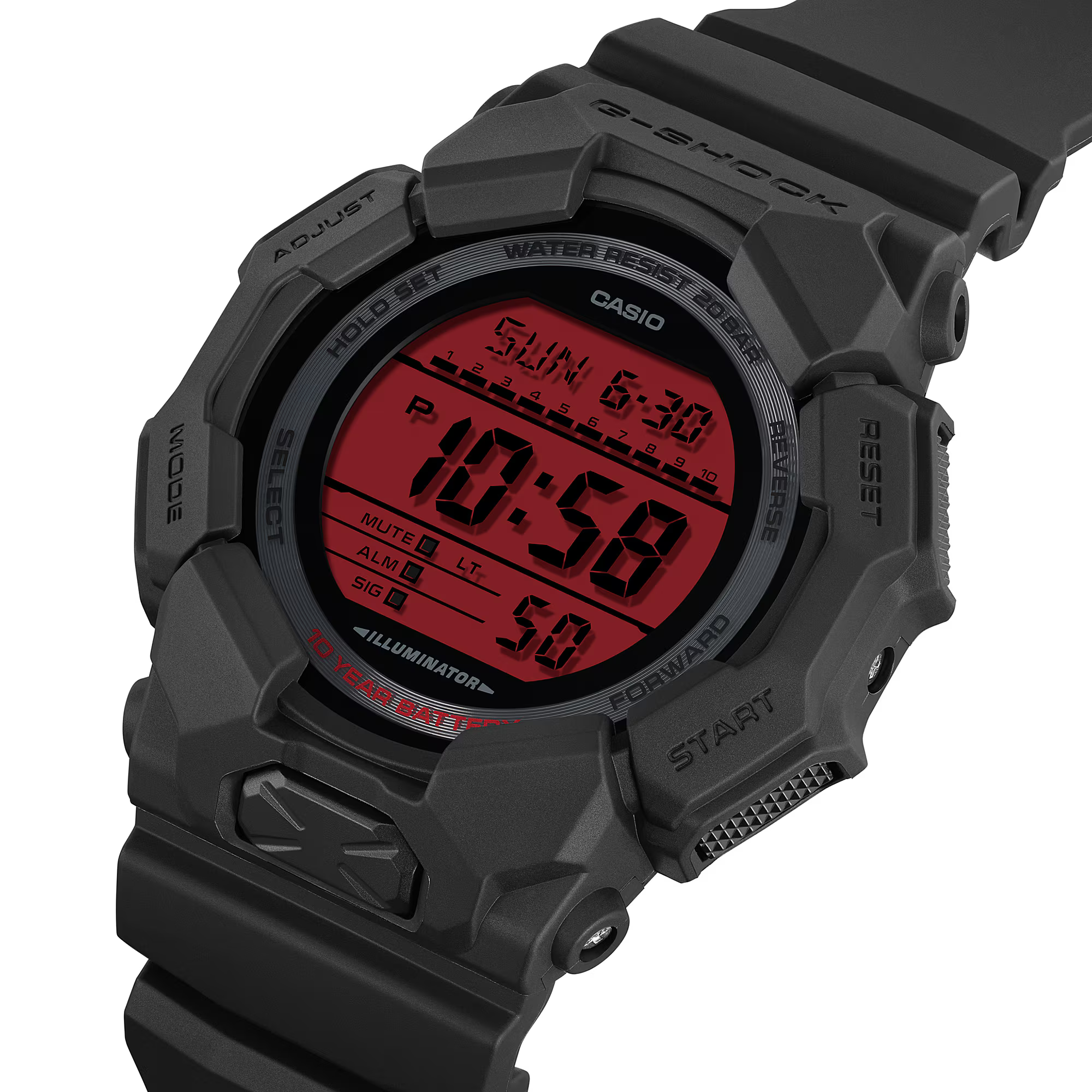 萬年鐘錶 - G-SHOCK  黑紅配色時尚數位運動電子錶 GD-010BBR-1 錶徑 : 51.9mm