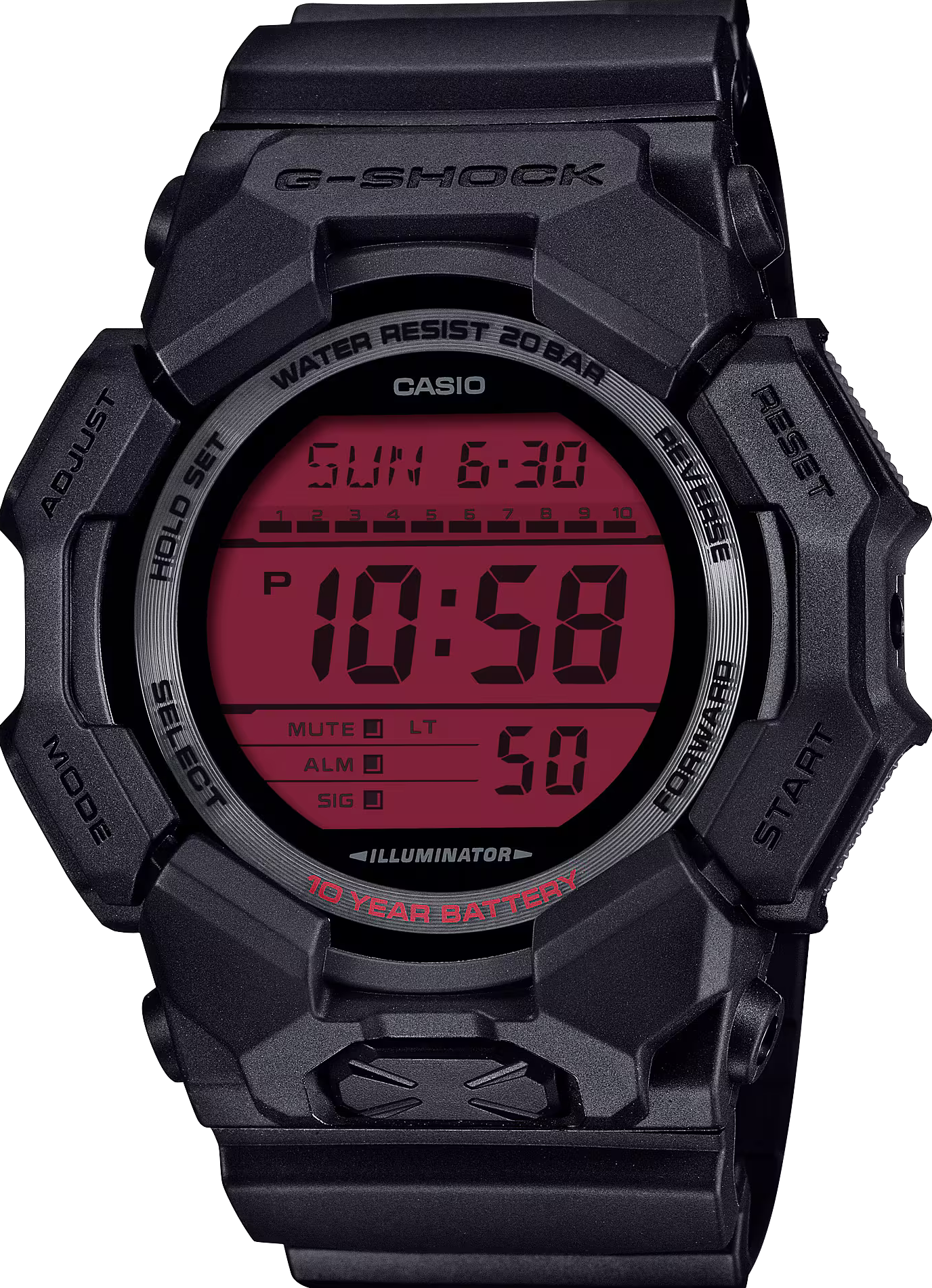 萬年鐘錶 - G-SHOCK  黑紅配色時尚數位運動電子錶 GD-010BBR-1 錶徑 : 51.9mm