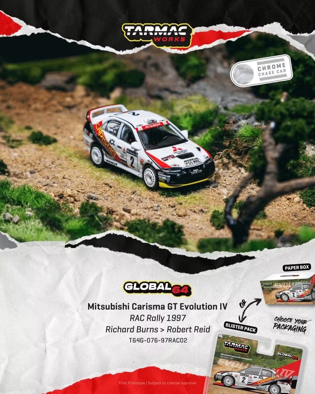 預訂PreOrder- Tarmac Works Mitsubishi Carisma GT Evolution IV RAC Rally 1997 Richard Burns / Robert Reid