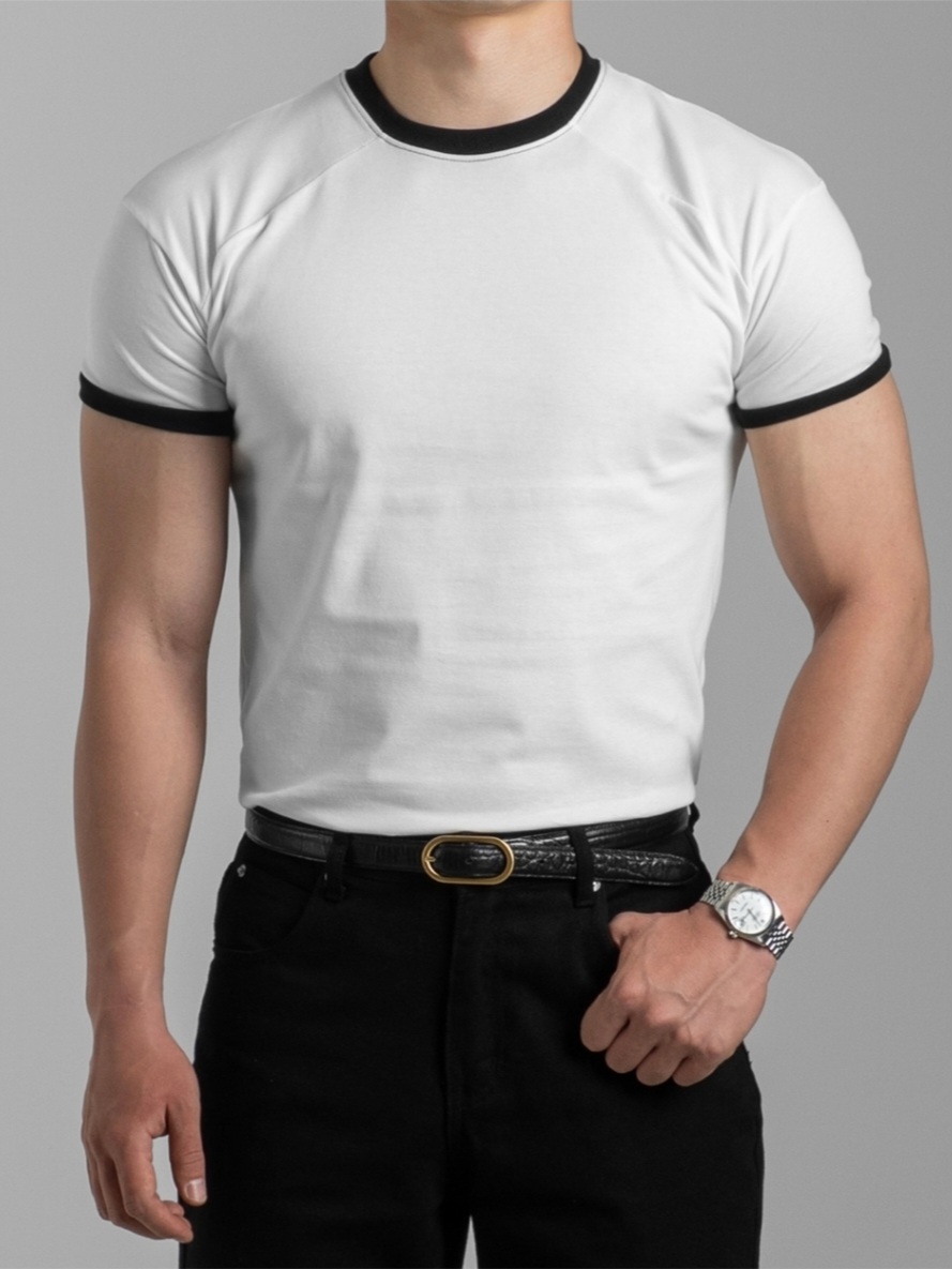 Crew neck color-blocked muscle short-sleeved T-shirt
