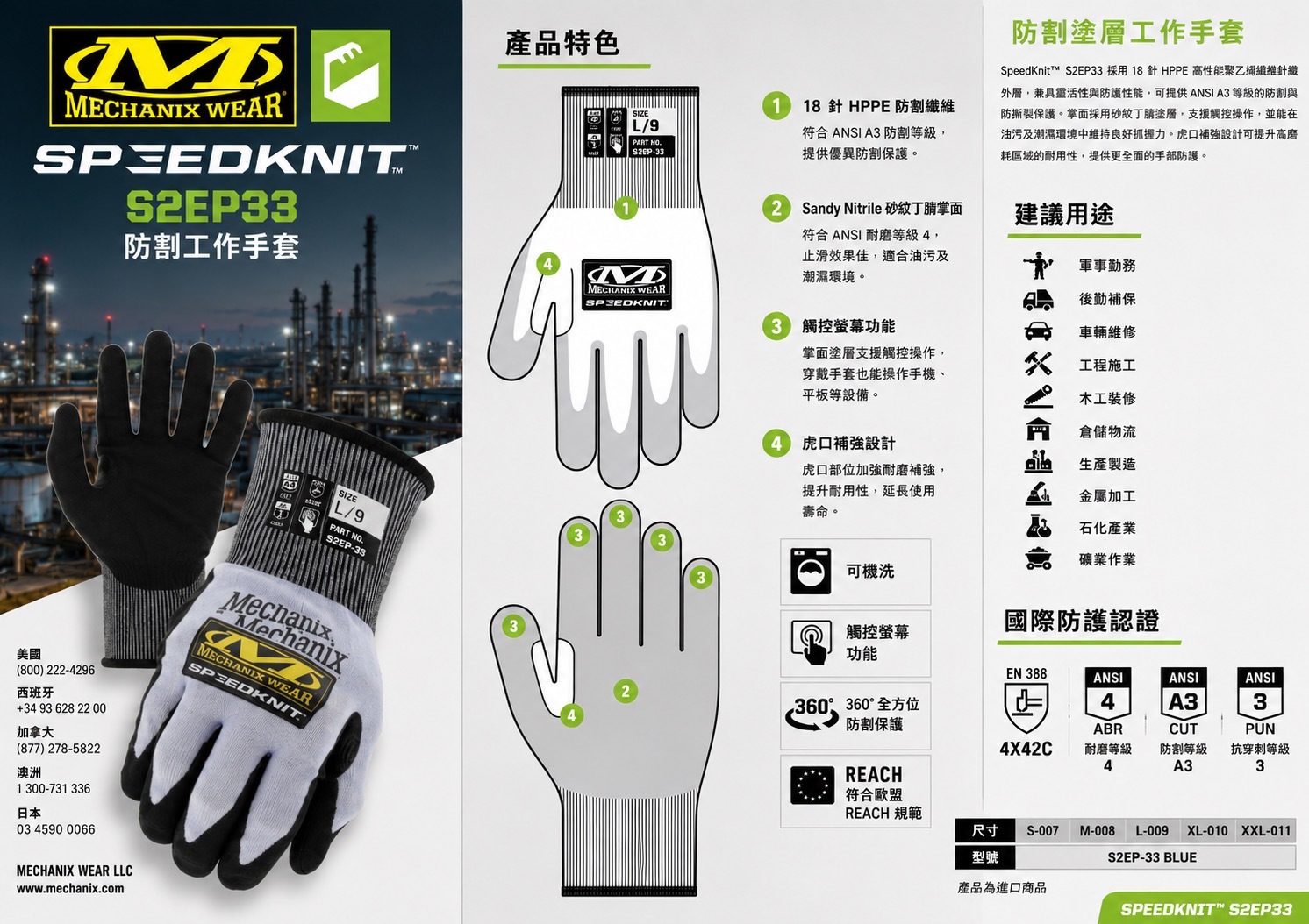 Mechanix Wear SpeedKnit™ S2EP33 防割工作手套｜K.T.Tactical 鎧德