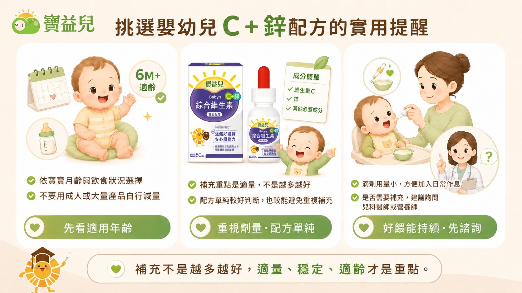 挑選嬰幼兒 C＋鋅配方的實用提醒