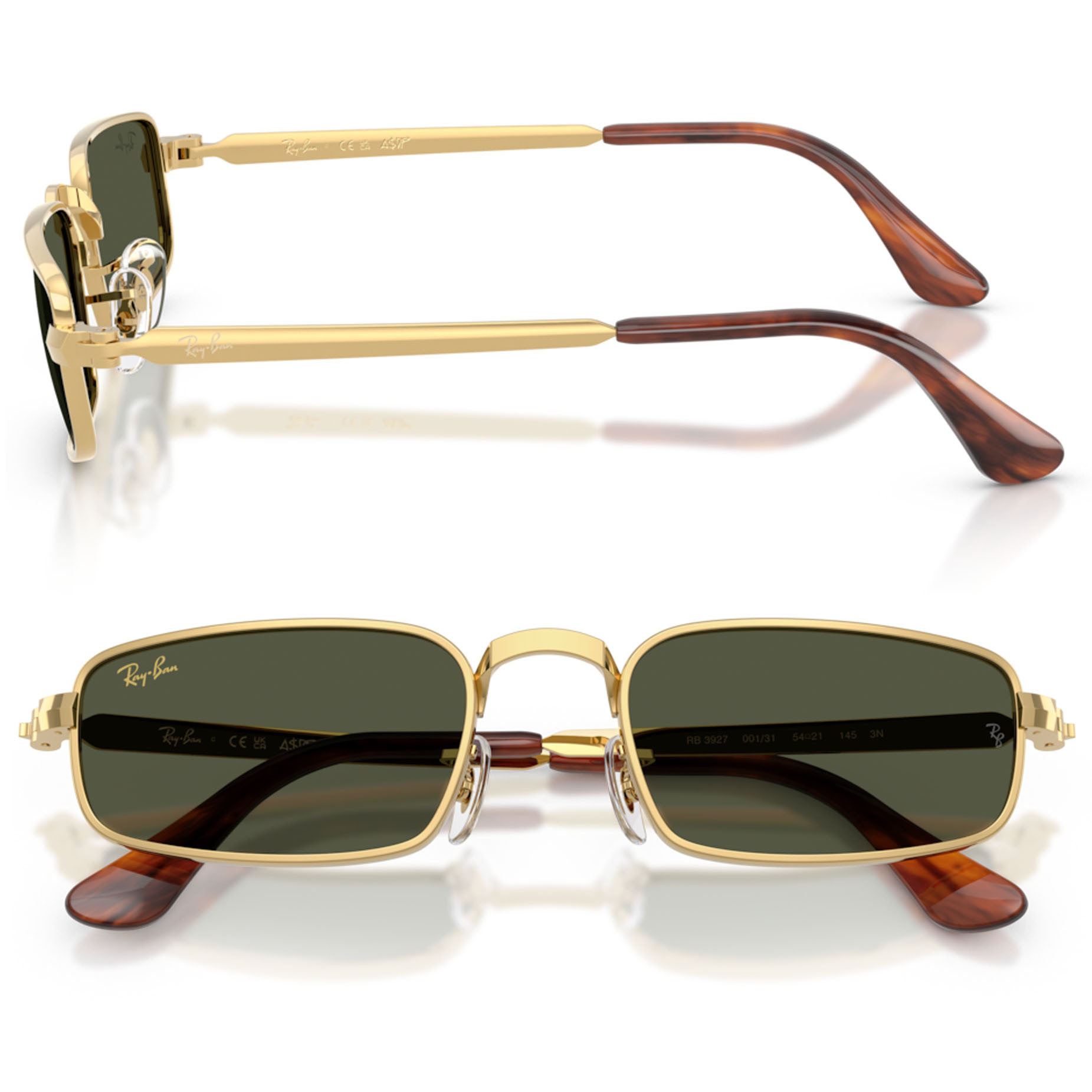 【RayBan】RB3927 00131-54mm 方框太陽眼鏡♦(芒金|深綠色)
