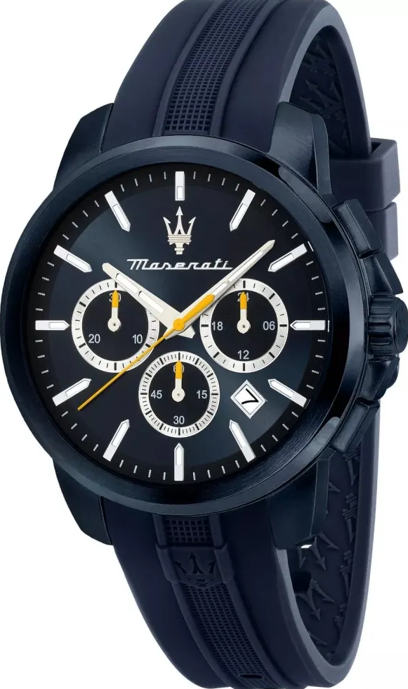 MASERATI 瑪莎拉蒂 藍色紳士三眼橡膠錶帶男錶  R8871621044 錶徑: 43MM