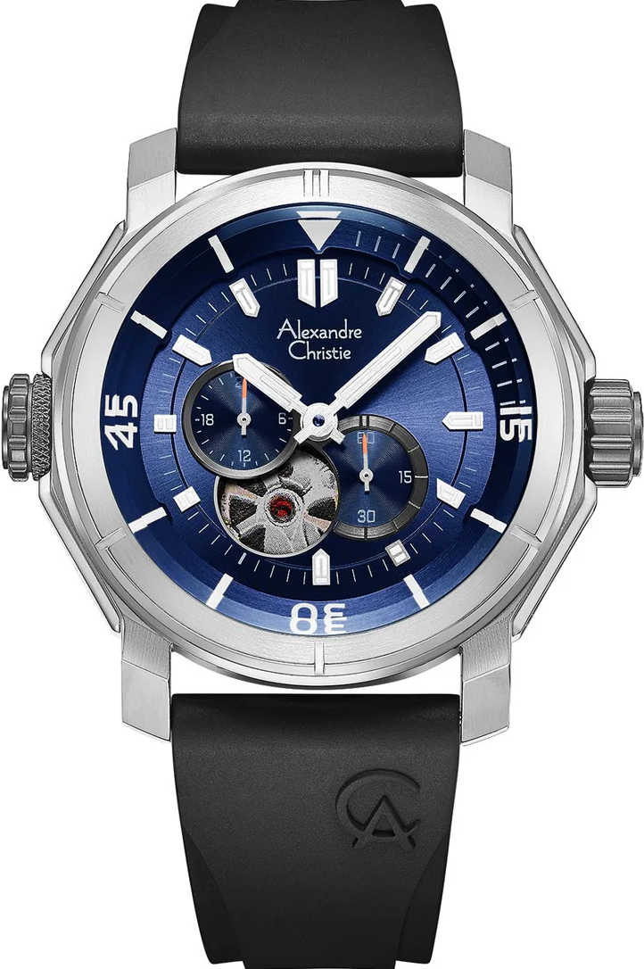 萬年鐘錶 - Alexandre Christie   藍面經典自動機械男錶 6565MARSSBU   錶徑45MM  (AC 錶)