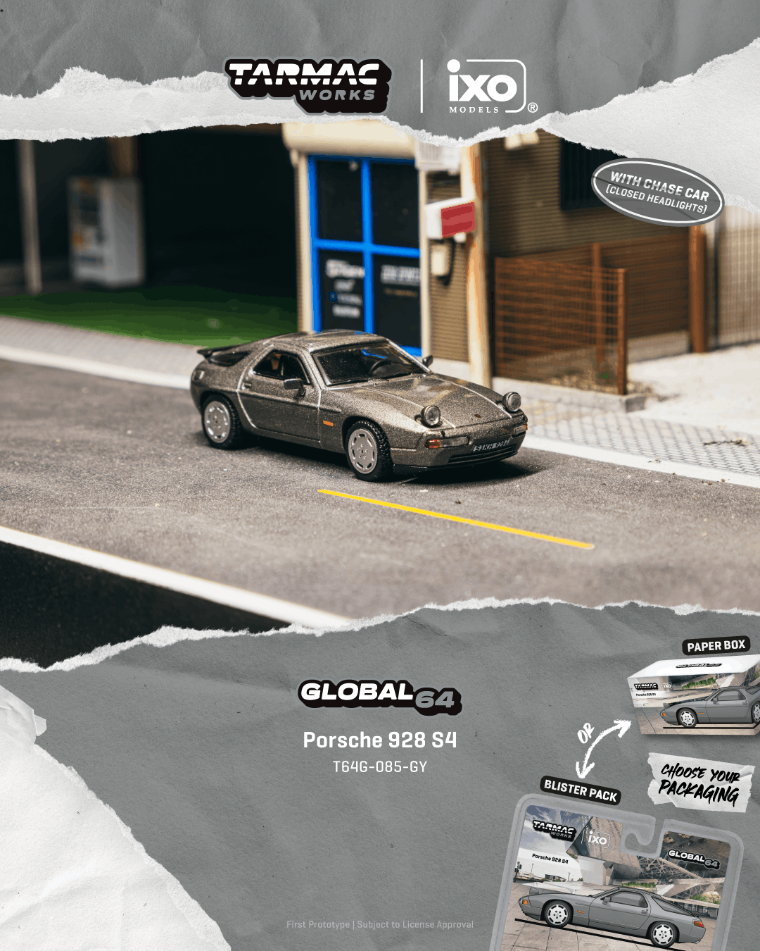 PO-$84 * TARMAC * 1:64 Porsche 928 S4 Grey Metallic