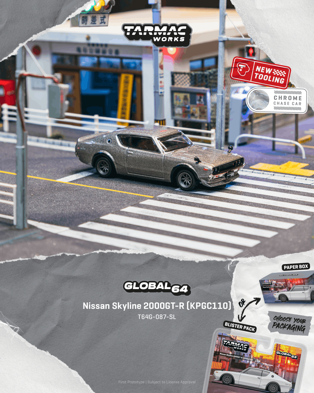 PO-$84 * TARMAC * 1:64 Nissan Skyline 2000GT-R (KPGC110)  Silver