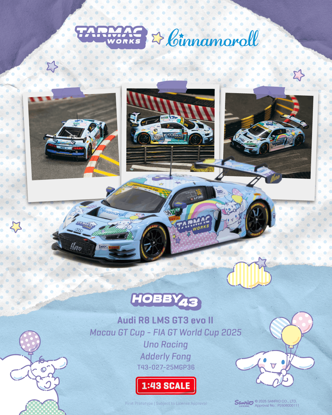 PO-$328 * TARMAC * 1:43 Audi R8 LMS GT3 evo II Macau GT Cup - FIA GT World Cup 2025 Uno Racing