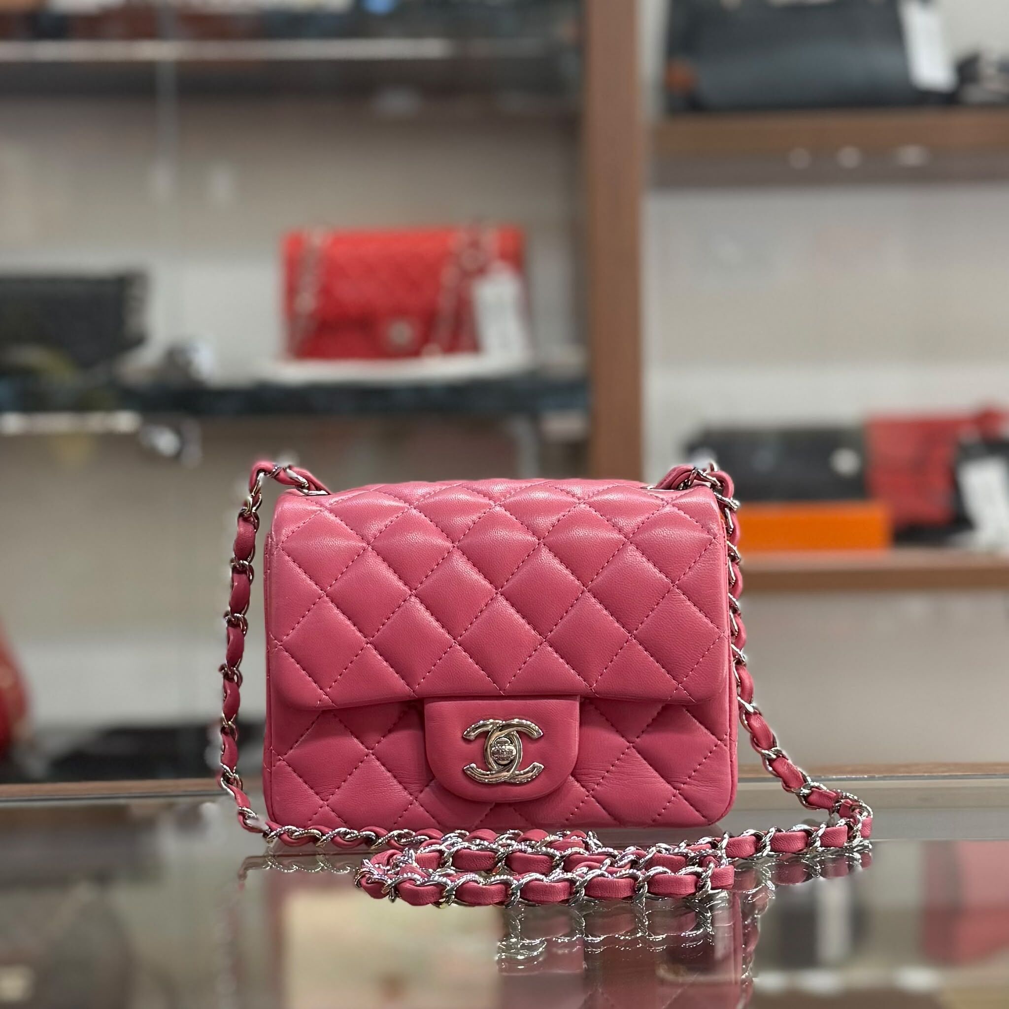95%NEW USED CHANEL CF17 LAMBSKIN 粉色羊皮銀扣 #香奈兒方胖子