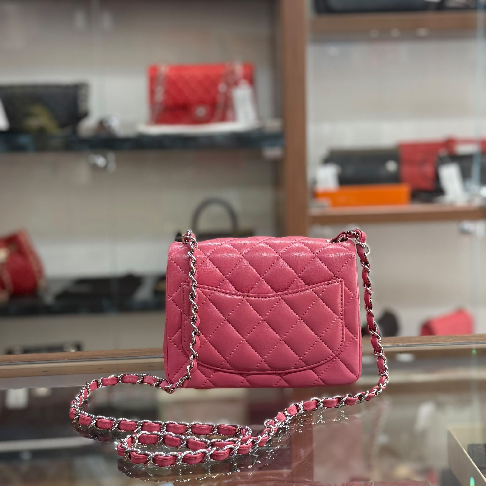 95%NEW USED CHANEL CF17 LAMBSKIN 粉色羊皮銀扣 #香奈兒方胖子