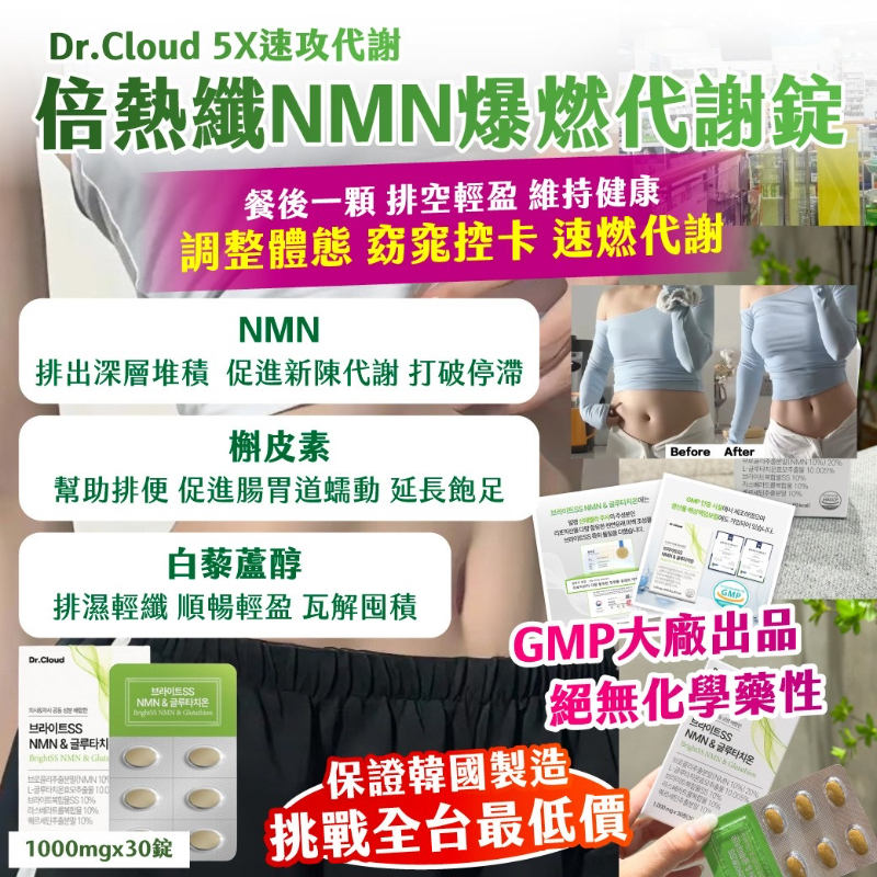 WSBB12197  🇰🇷韓國製造｜Dr.Cloud｜ 5X速攻代謝 倍熱纖NMN爆燃代謝錠 1000mg × 30錠（9月上旬）