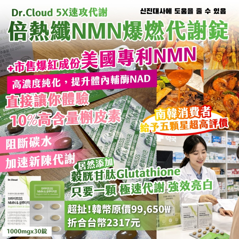 WSBB12197  🇰🇷韓國製造｜Dr.Cloud｜ 5X速攻代謝 倍熱纖NMN爆燃代謝錠 1000mg × 30錠（9月上旬）