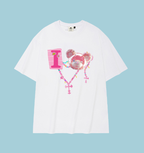 韓國代購 棒棒糖 男女同款  I LOVE COTTON BEAR T-SHIRT DY01