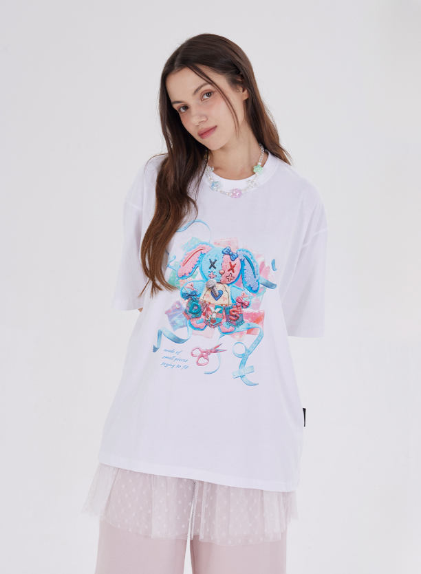 韓國代購 棒棒糖 男女同款 DYS STUDDED RABBITS T-SHIRT