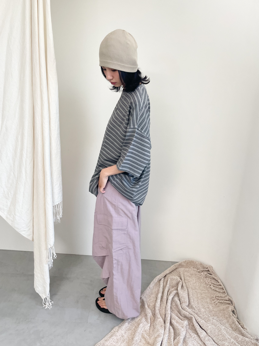 (UNISEX) ruched nylon cargo trousers with elastic waist in MAUVE