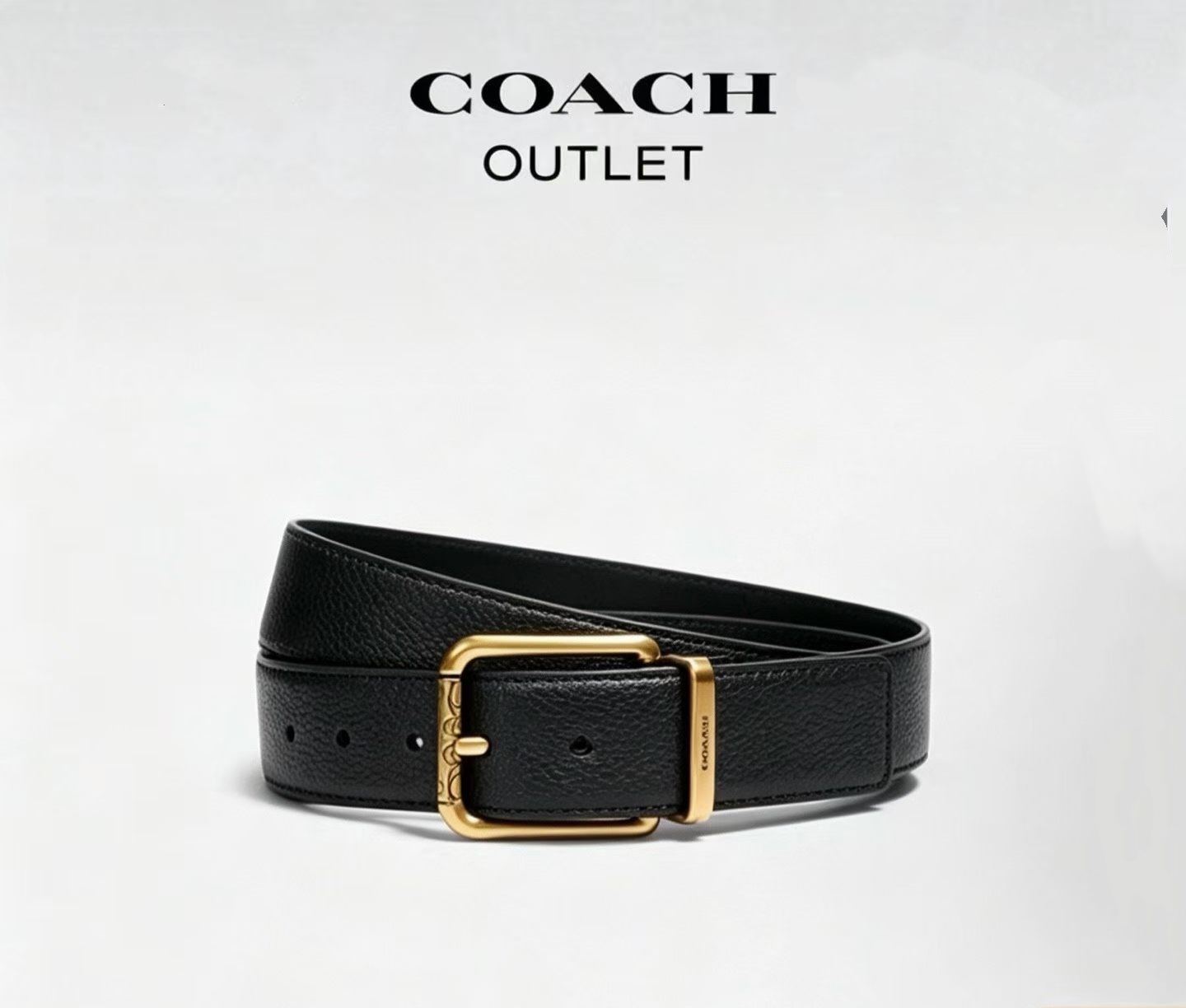 Coach 男款皮帶 併 金色五金扣