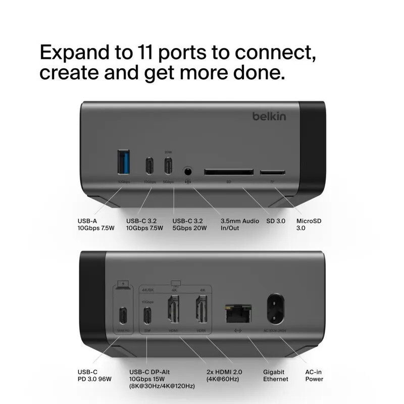 Belkin Connect USB-C 11合1 Pro GaN 擴展基座 150W
