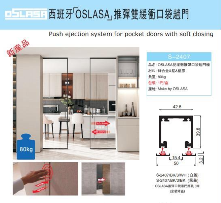 西班牙"OSLASA"推彈雙緩衝口袋趟門