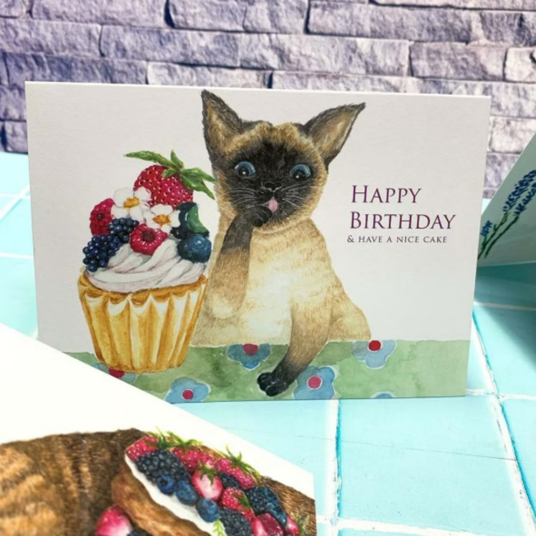 Yarnball birthday card cats