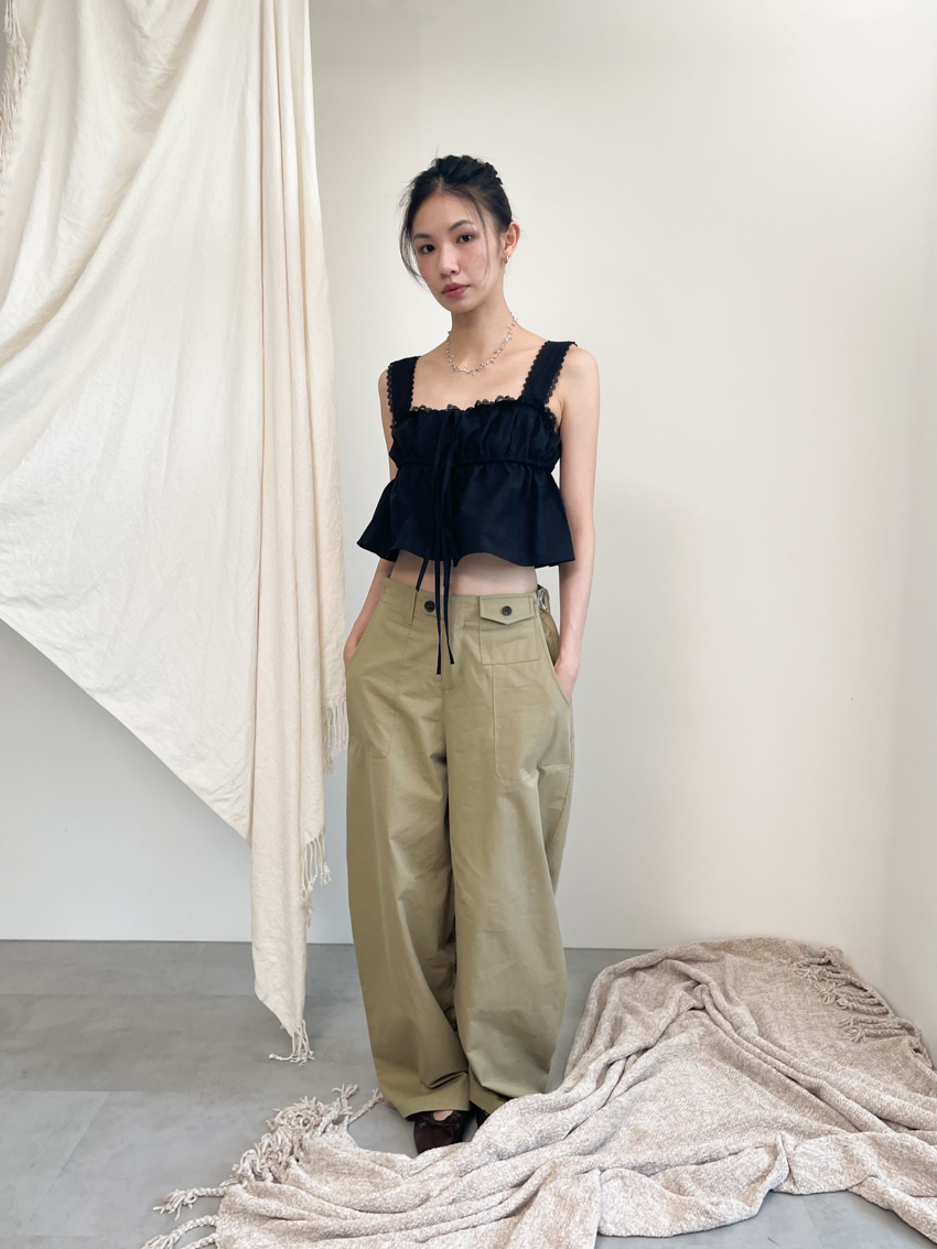 waist adjuster relaxed trousers in KHAKI