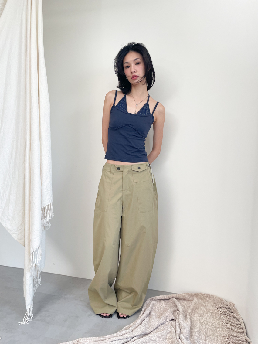 waist adjuster relaxed trousers in KHAKI
