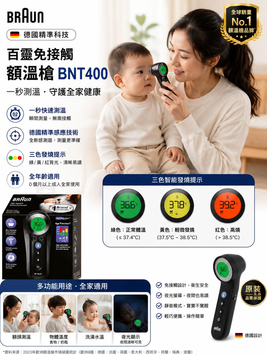 【預購】K071101 Braun 百靈免接觸額溫槍 BNT400