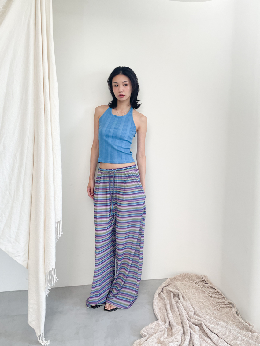 contrast stripe cooling wide trousers with elastic waist in PURPLE