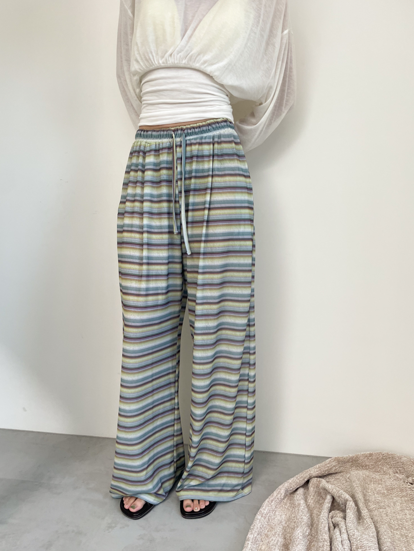 contrast stripe cooling wide trousers with elastic waist in GREEN