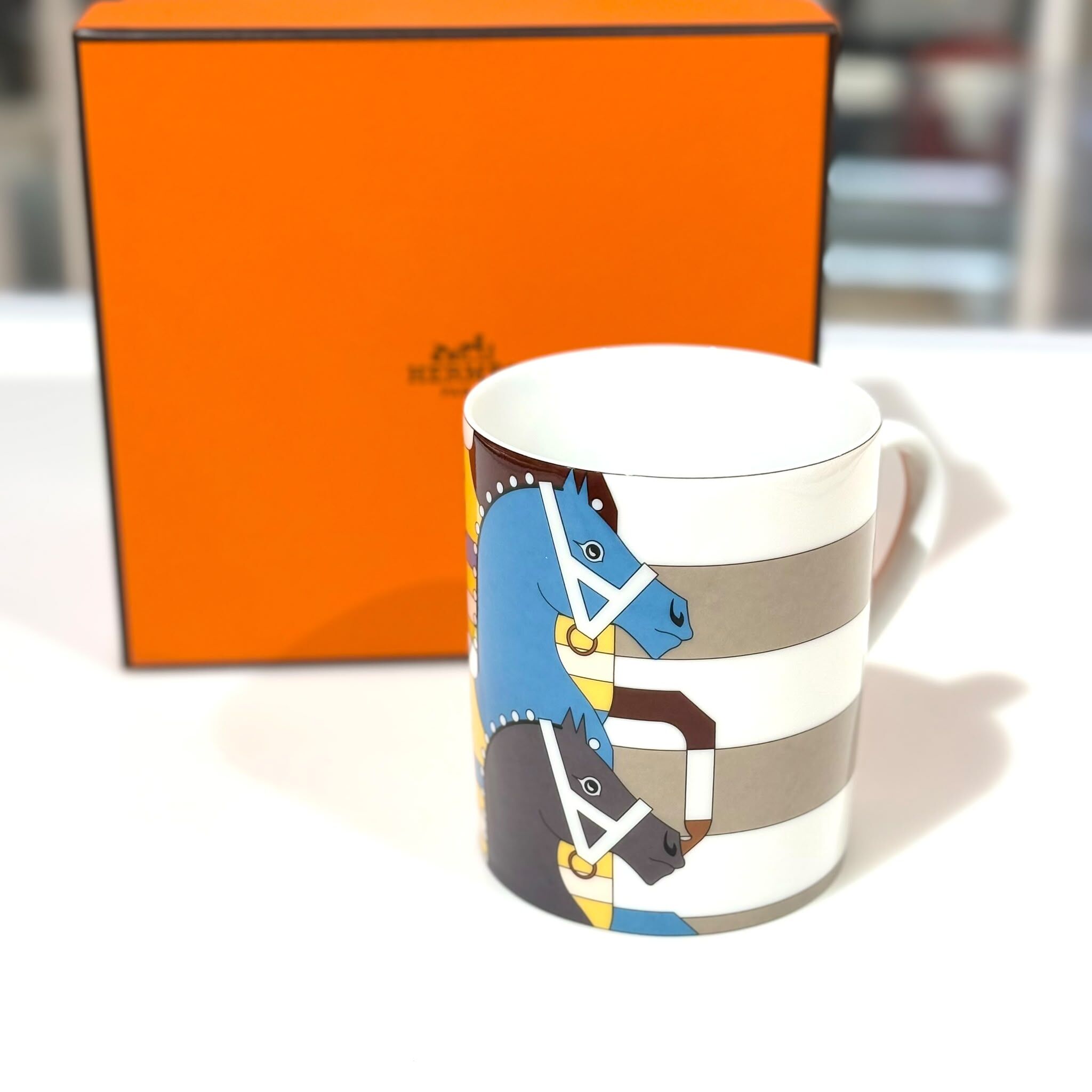全新HERMES馬克杯 Rocabar mug 陶瓷 多彩的雙馬圖案 #BRAND NEW #香榭站正品
