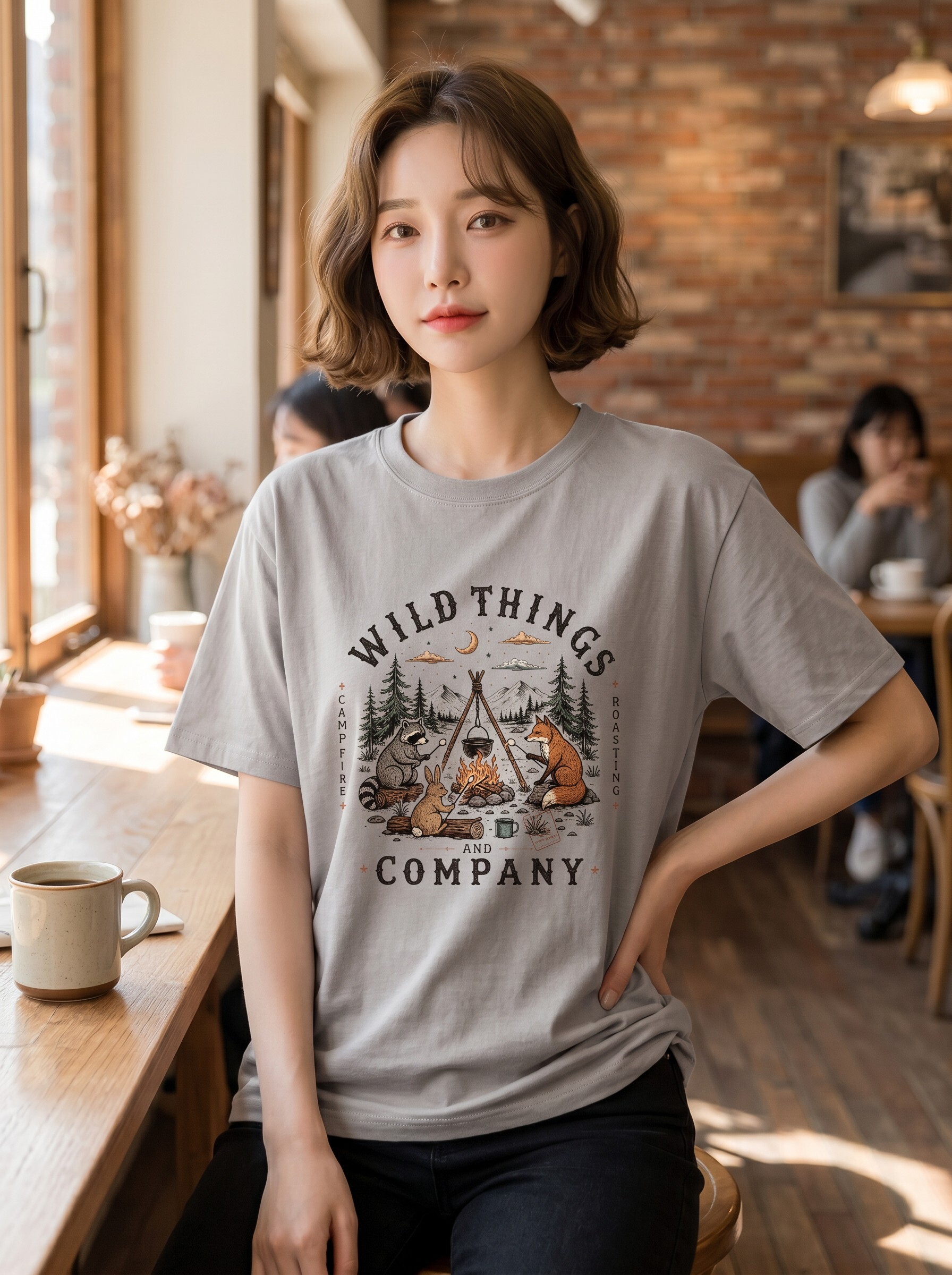 森林營火印花棉T★Wild Things 露營插畫・純棉寬鬆短袖T恤