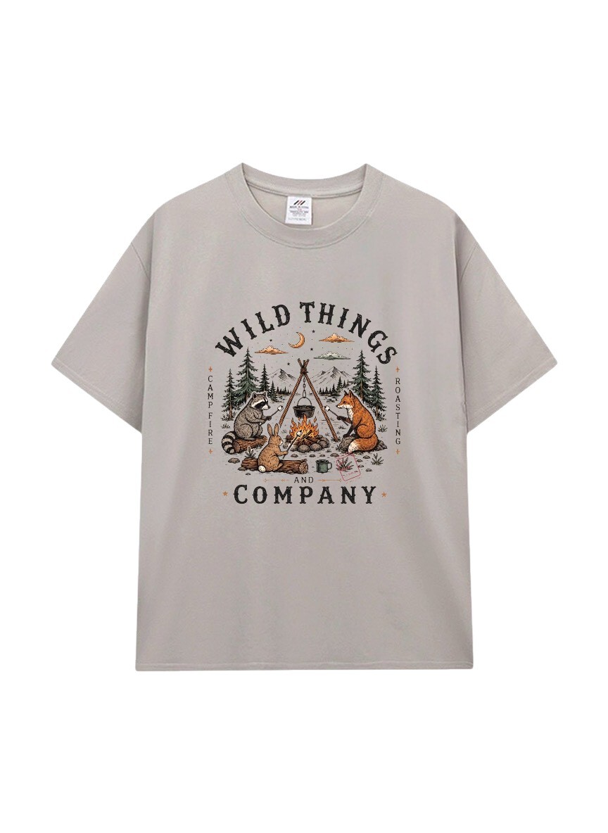 森林營火印花棉T★Wild Things 露營插畫・純棉寬鬆短袖T恤