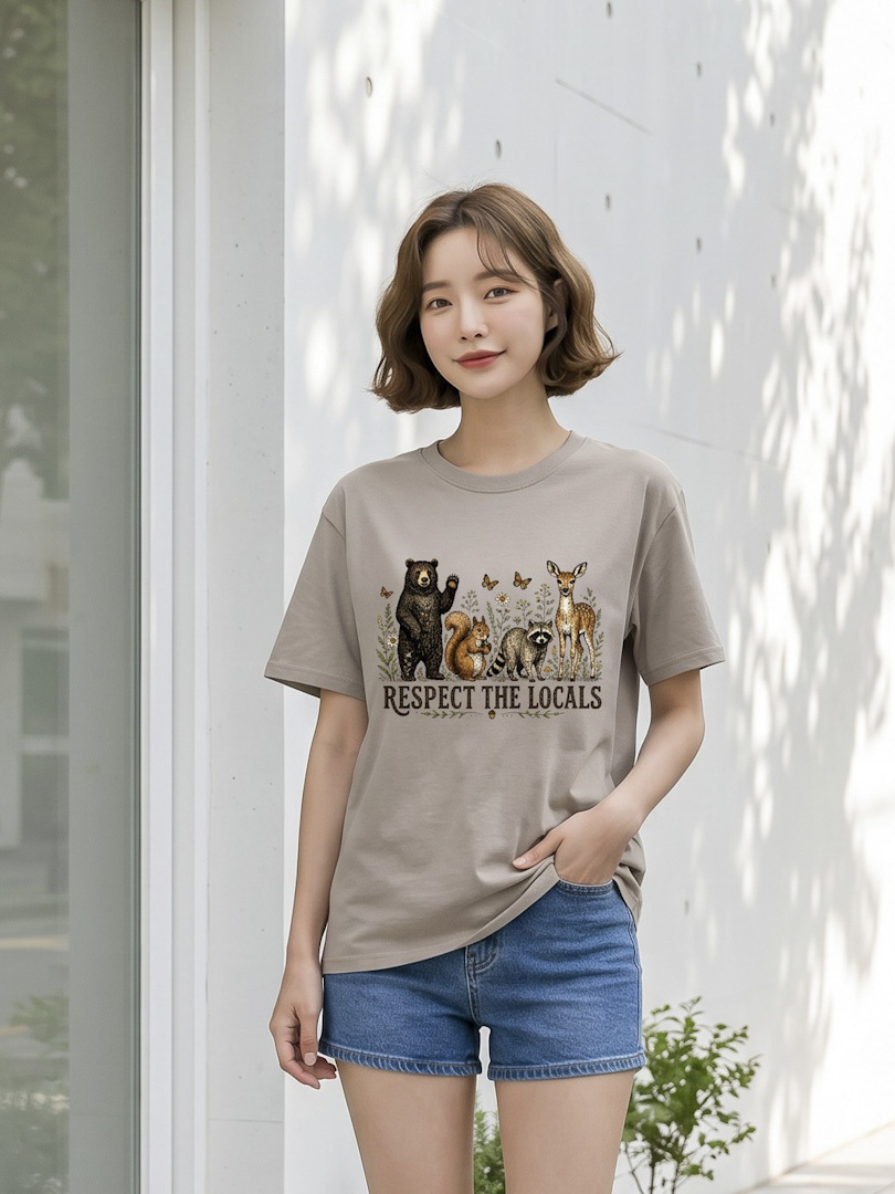 森林動物印花棉T★Respect The Locals 野生森林・純棉寬鬆短袖T恤。