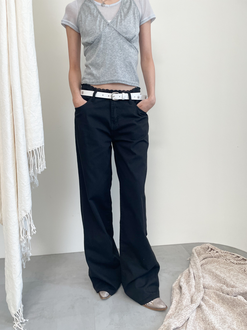 lace trim straight trousers in BLACK