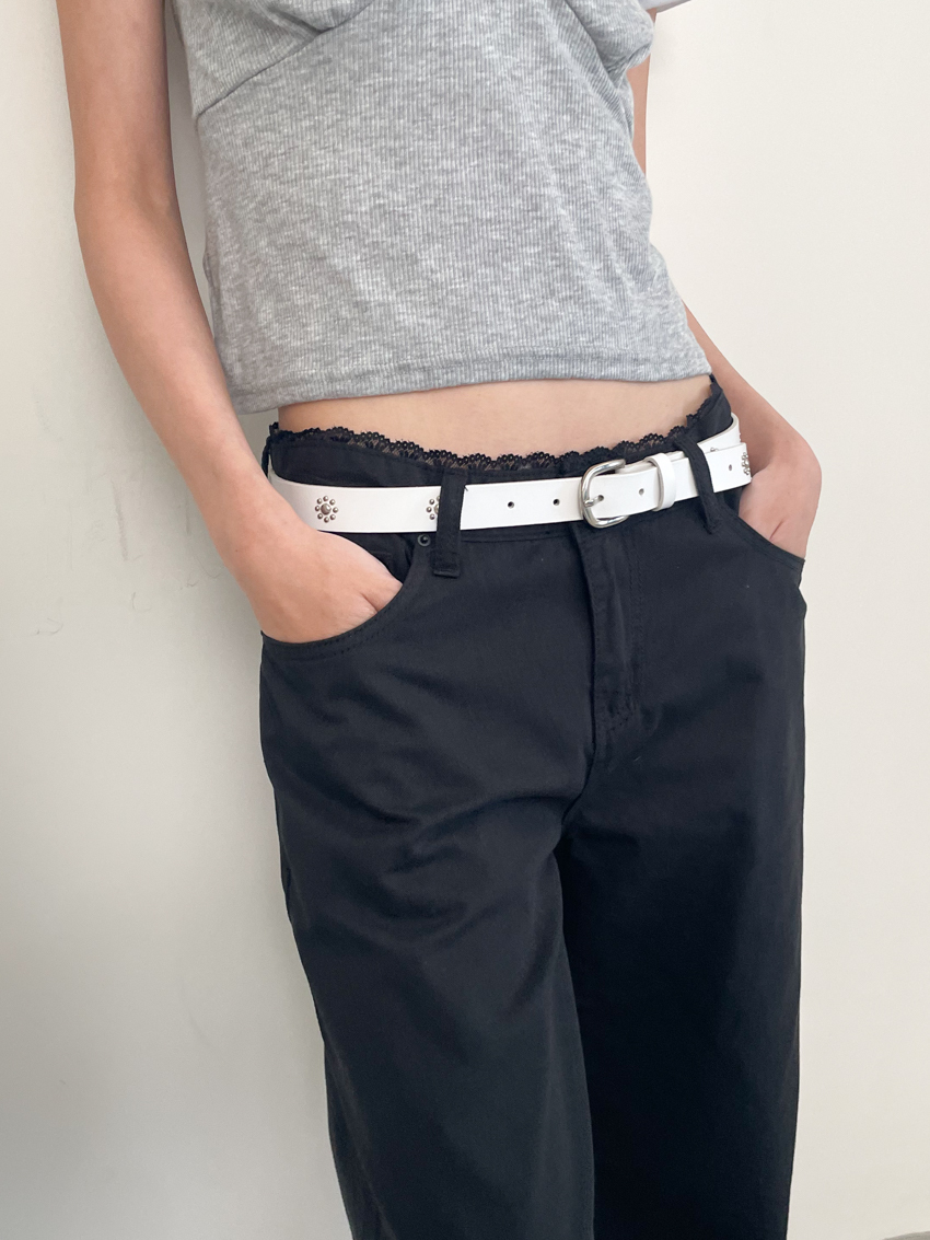 lace trim straight trousers in BLACK