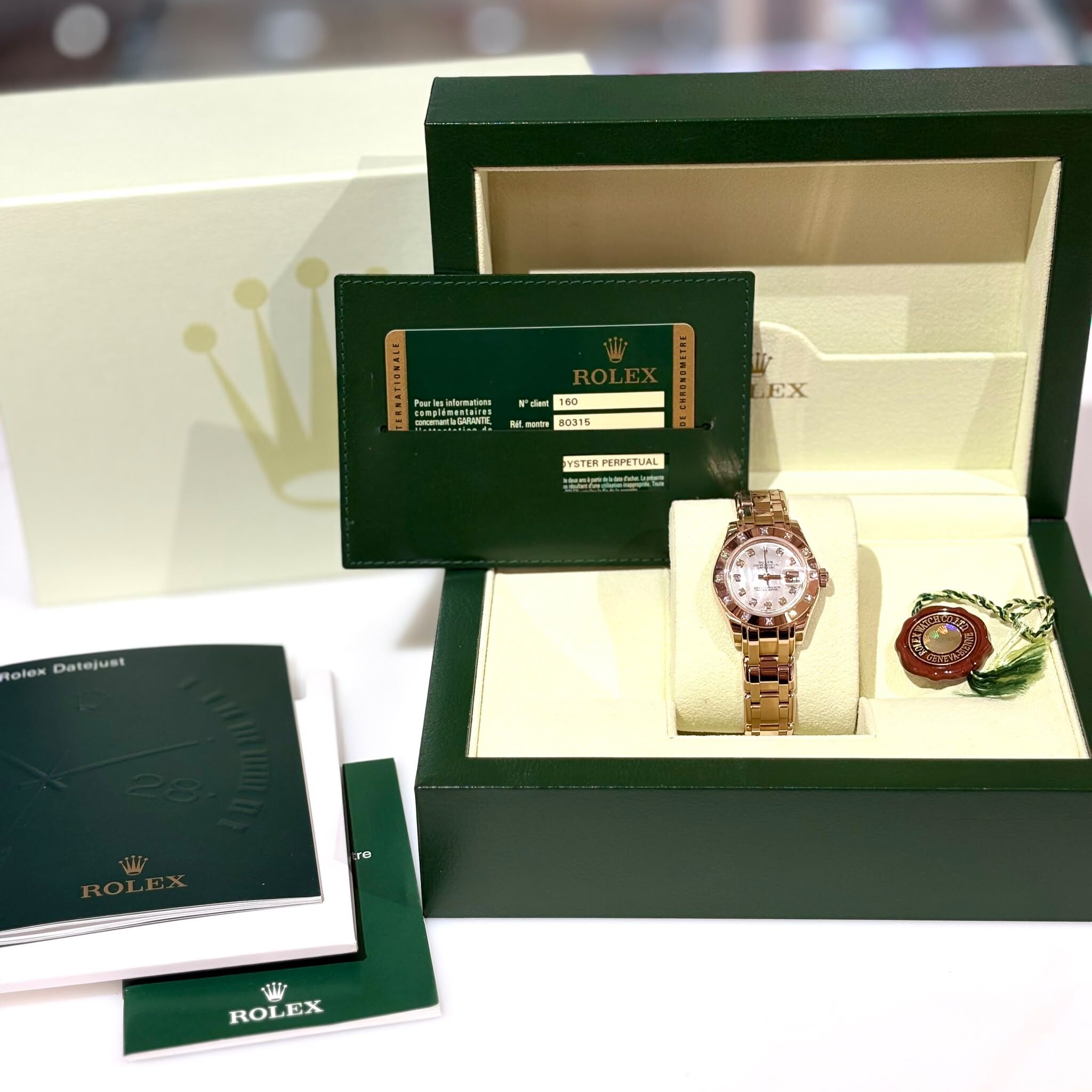 99%NEW二手ROLEX OYSTER PERPETUAL 80315 29MM 18K玫瑰金白貝母面鑽石字 #香榭站正品