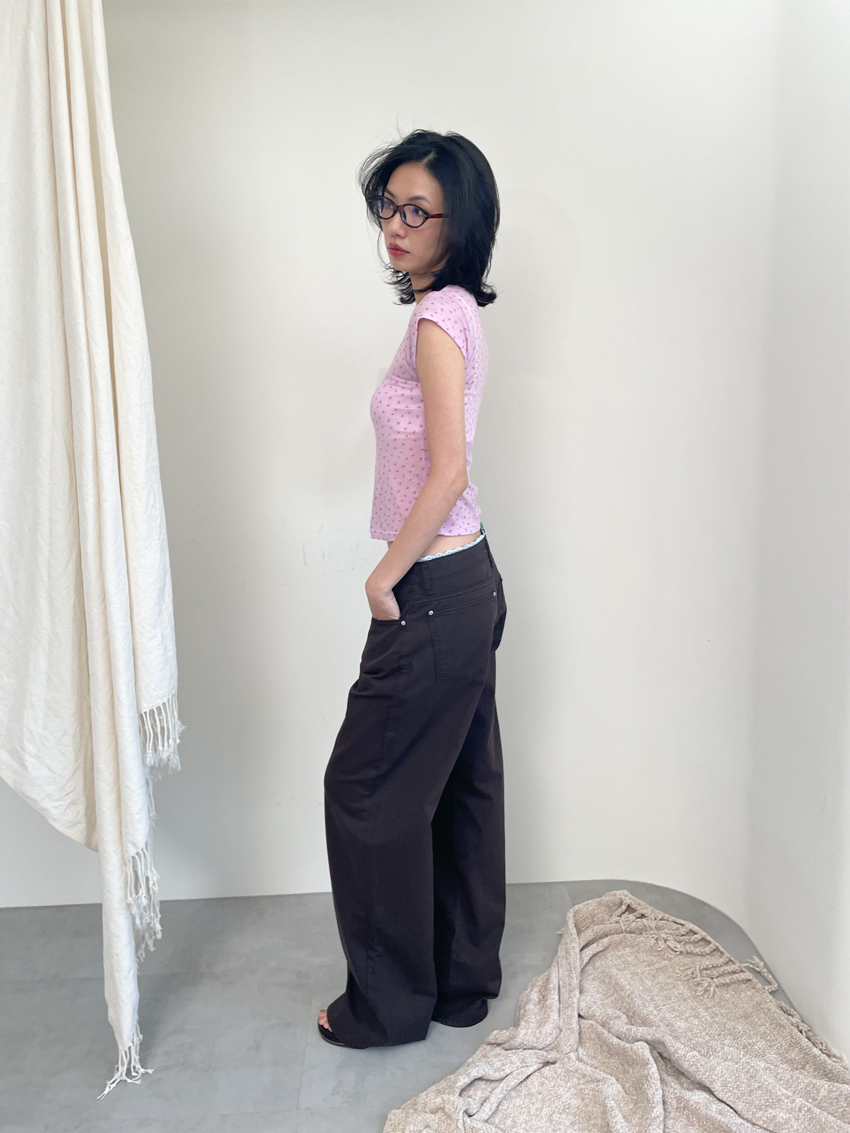 lace trim straight trousers in MOCHA
