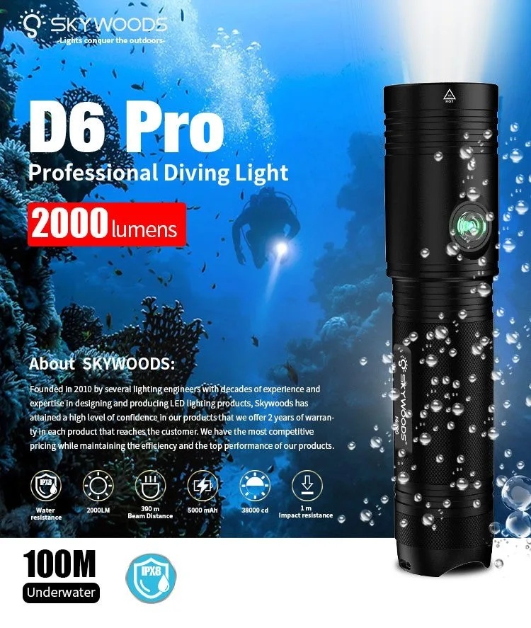 Skywoods D6 PRO 手電筒 2000 流明