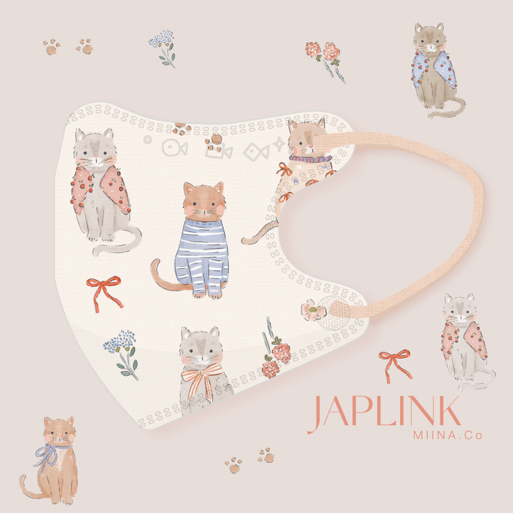 JAPLINK【 VXS 0~3歲 】3D 立體幼童口罩 / 小喵圖鑑