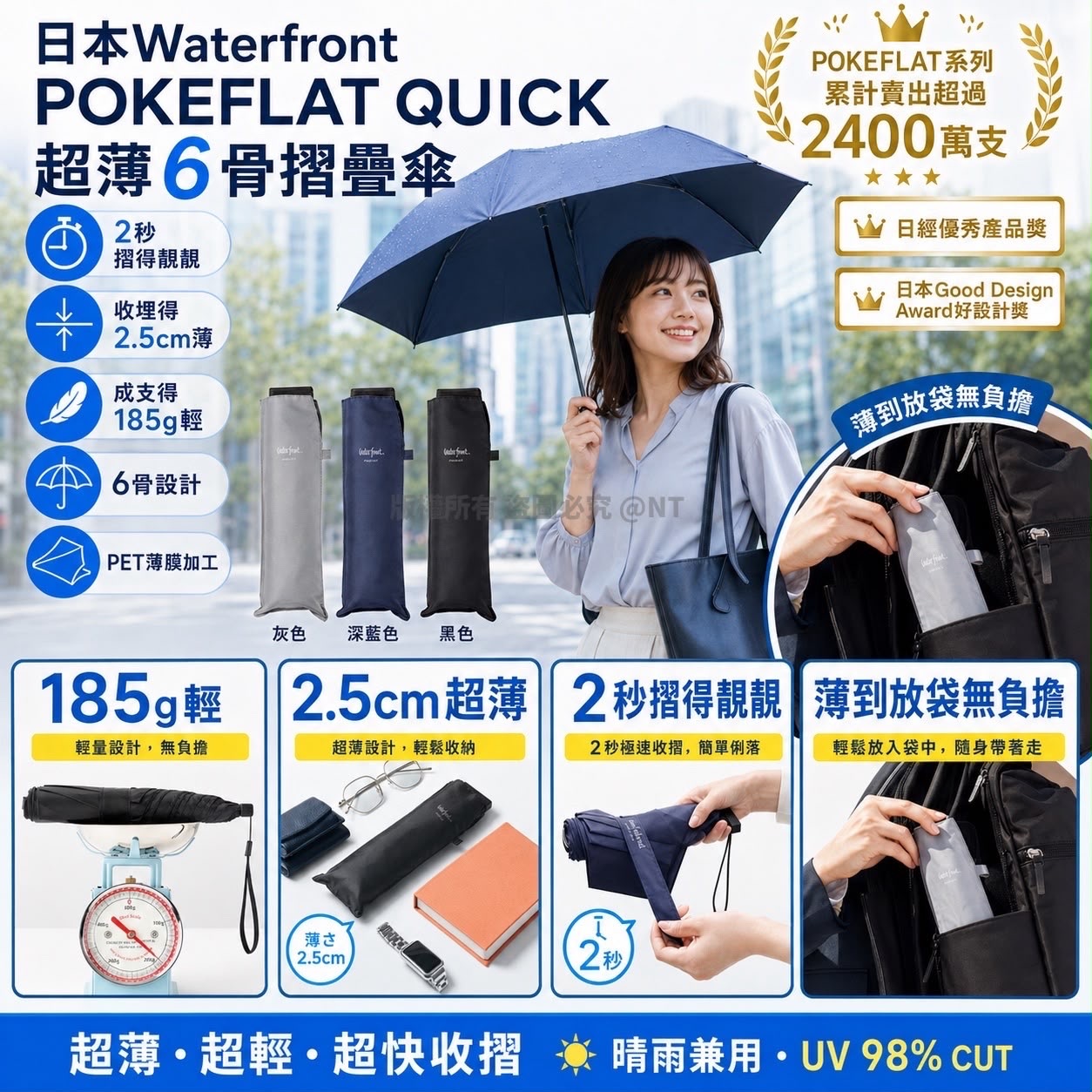日本Waterfront OKEFLAT QUICK超薄6骨摺疊傘