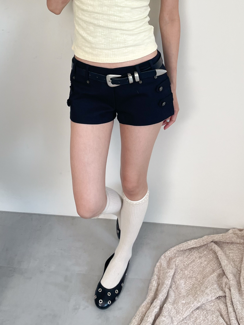 military-inspired low-rise shorts with side buckle detail in BLACK