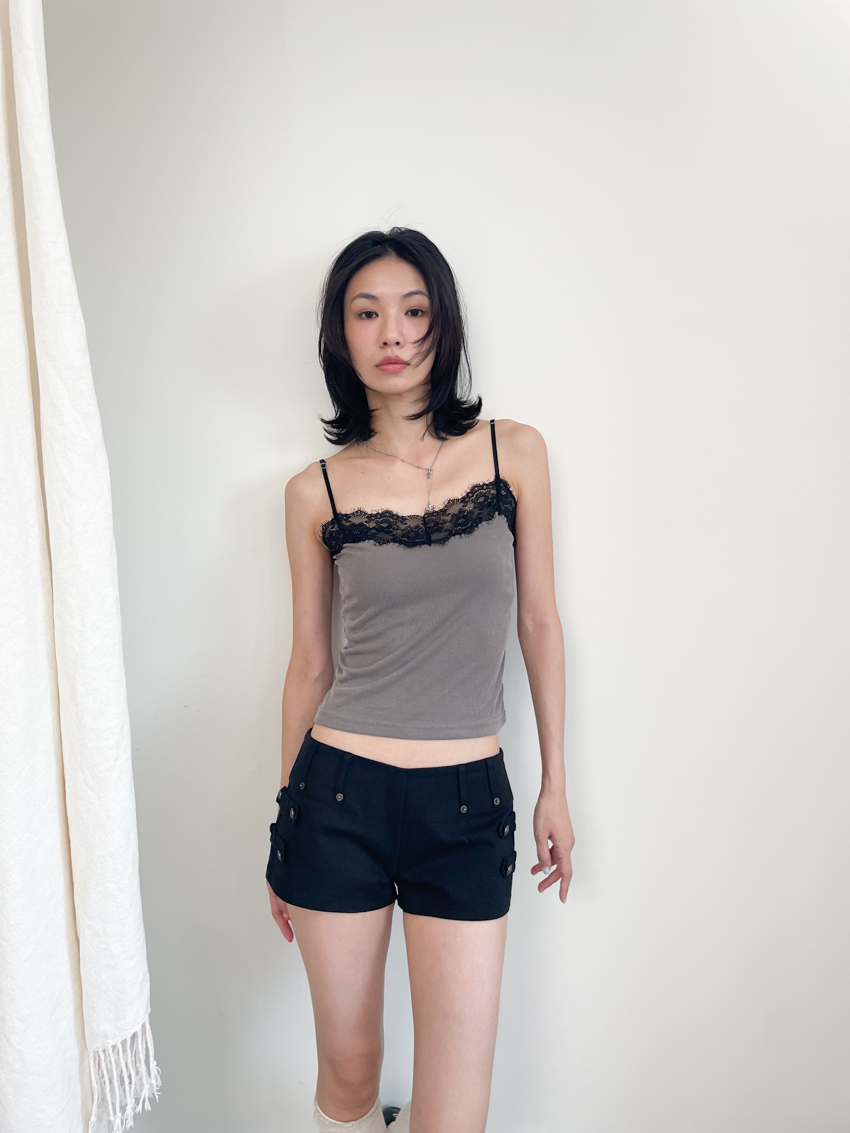 military-inspired low-rise shorts with side buckle detail in BLACK