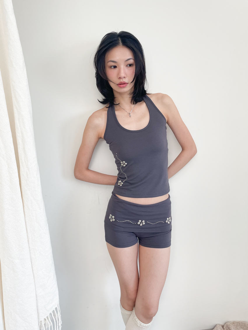 floral silver ball halter & shorts set