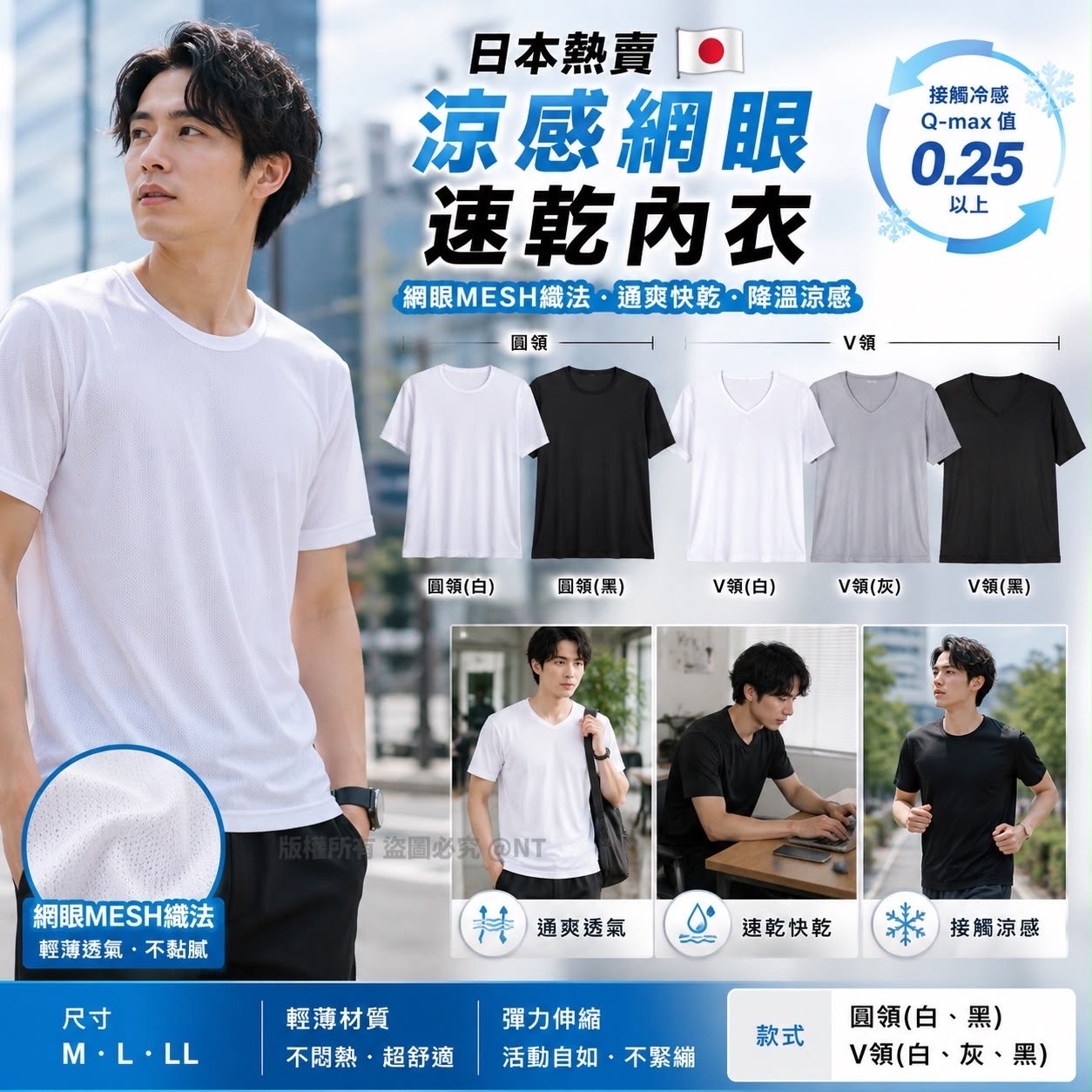 日本熱賣Airin男裝涼感網眼速乾內衣