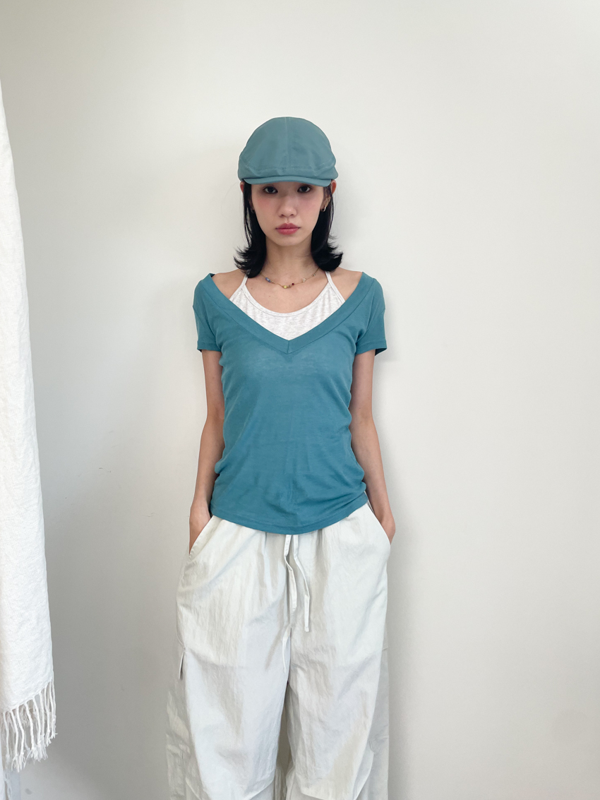 sheer contrast halter two-piece top