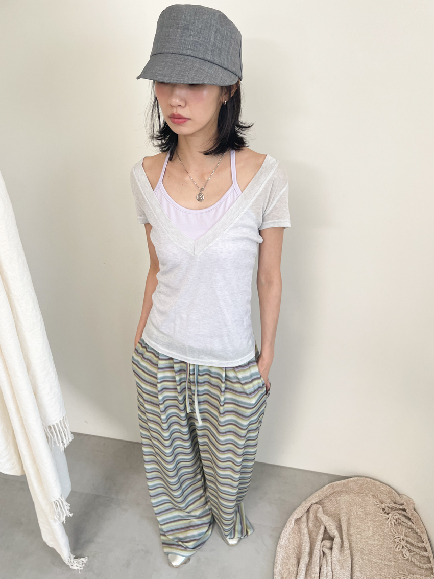 sheer contrast halter two-piece top