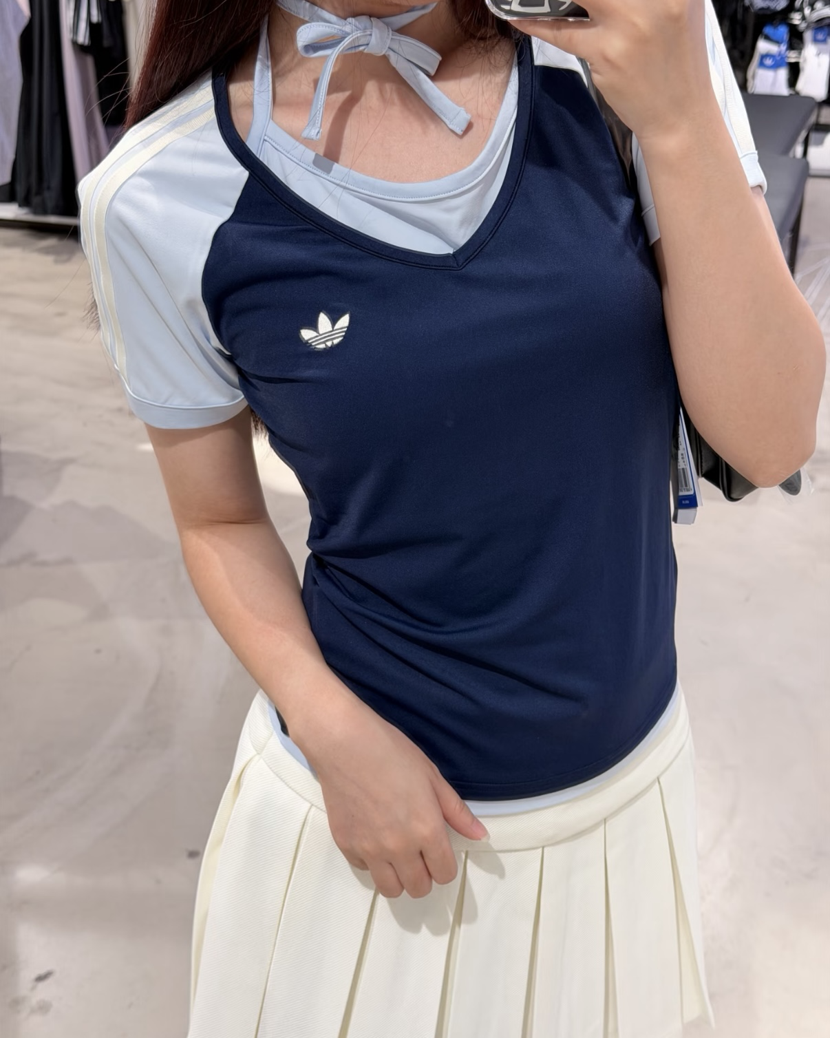 ADIDAS ORIGINALS VINTAGE 蝴蝶結 假兩件 繞頸 綁帶 短袖上衣 2色