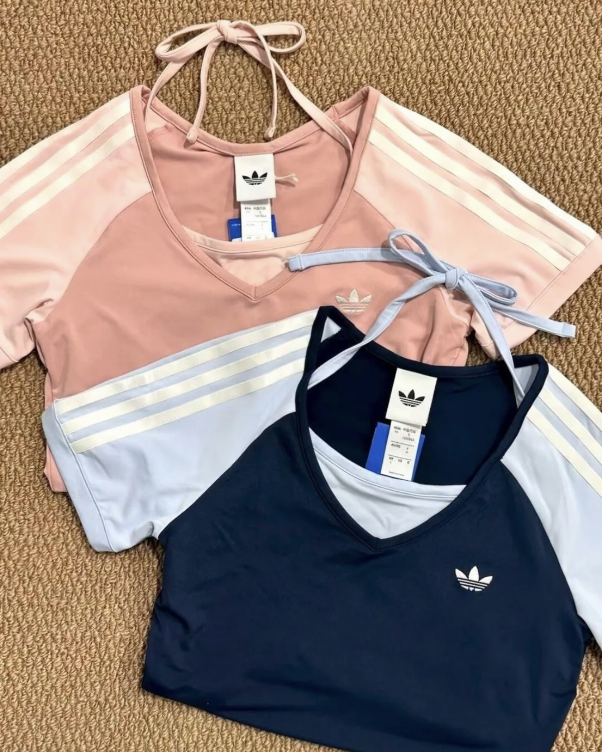 ADIDAS ORIGINALS VINTAGE 蝴蝶結 假兩件 繞頸 綁帶 短袖上衣 2色