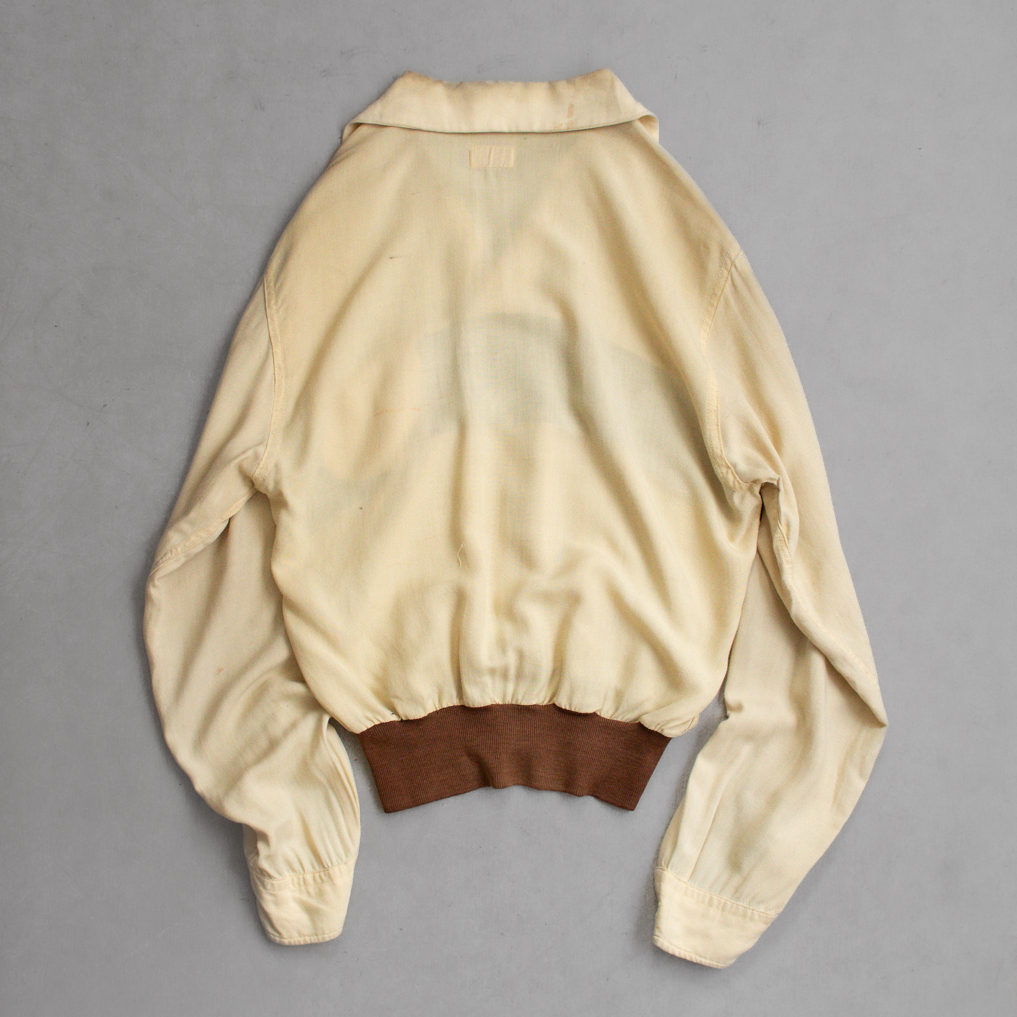 50S VINTAGE RAYON PULLOVER SHIRT 美國製 米色 嫘縈 長袖 套頭 襯衫