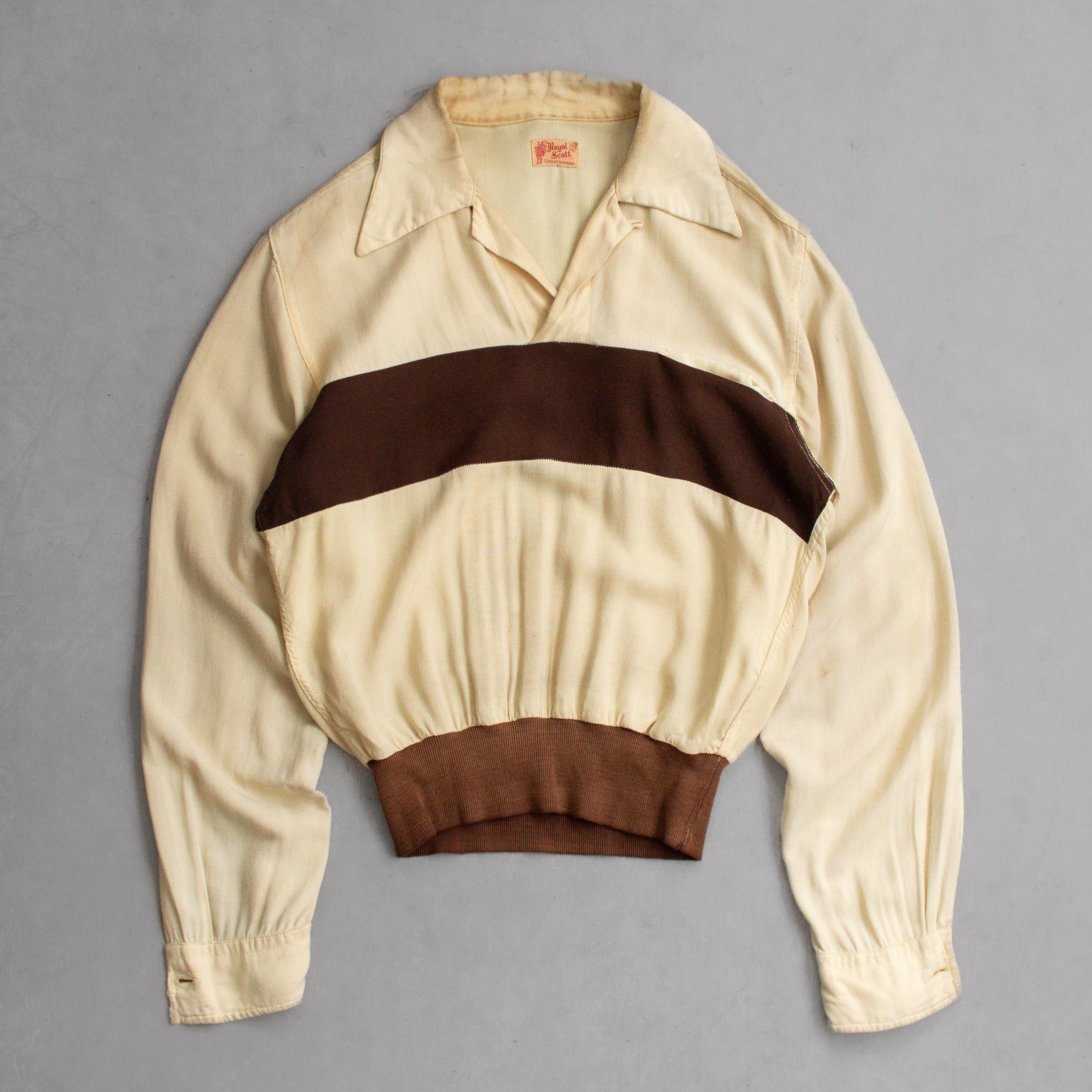 50S VINTAGE RAYON PULLOVER SHIRT 美國製 米色 嫘縈 長袖 套頭 襯衫